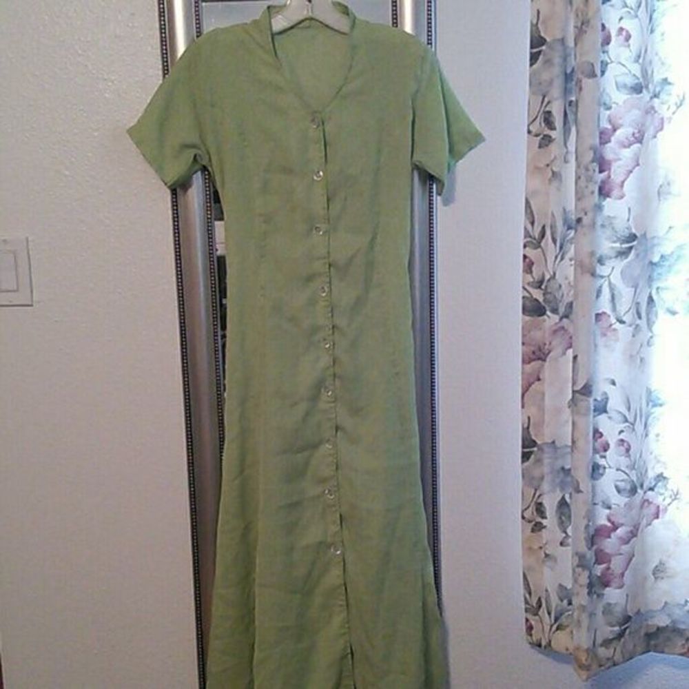 Retro green dress button down s m handmade